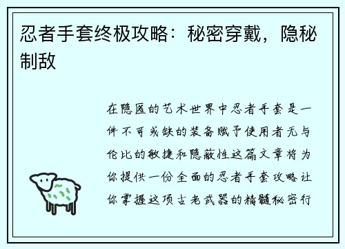忍者手套终极攻略：秘密穿戴，隐秘制敌